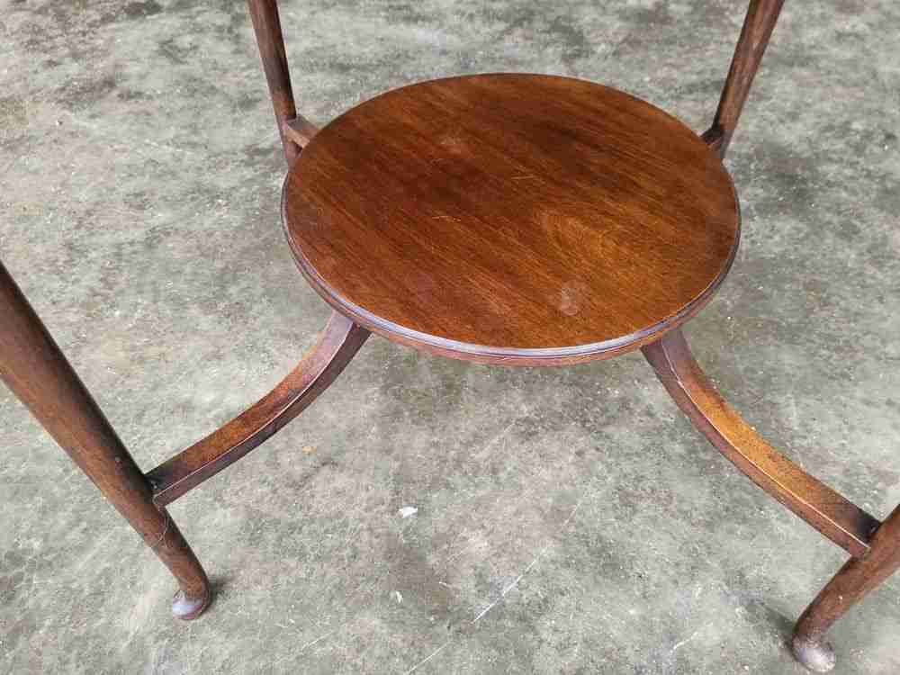 Antique round occasional 2 tier side dining table tapered legs