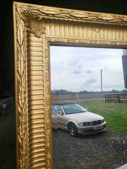 Very large freestanding dressing rectangular bevelled gold mirror 6'6" x 4'6"