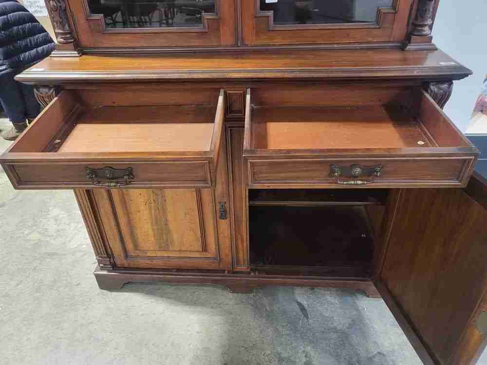 Antique Victorian large glazed bookcase cabinet cupboard drawers