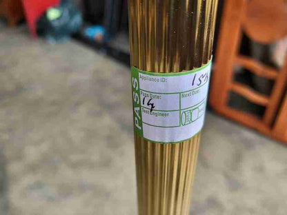 Vintage 20thC brass standard lamp cream shade round base feet