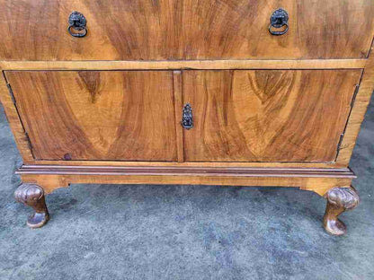 Antique Deco walnut 2 over 2 chest of drawers shoe cupboard