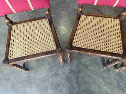 4 vintage 20thC oak barley twist bergere dining chairs padded