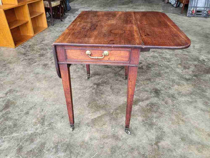 Antique Victorian Pembroke drop leaf dining occasional table drawer
