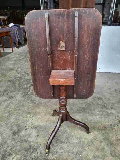 Antique tilt top rectangular pedestal tripod occasional table