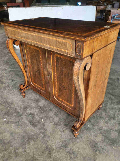 Antique inlaid small sideboard cupboard curved columns