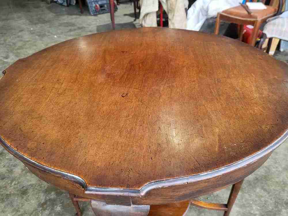 Antique round occasional 2 tier side dining table tapered legs