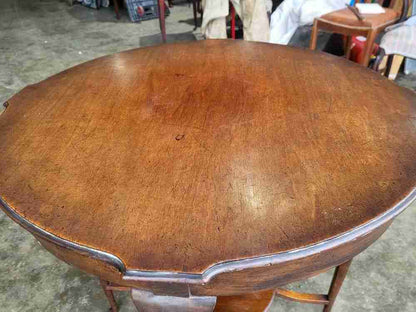 Antique round occasional 2 tier side dining table tapered legs