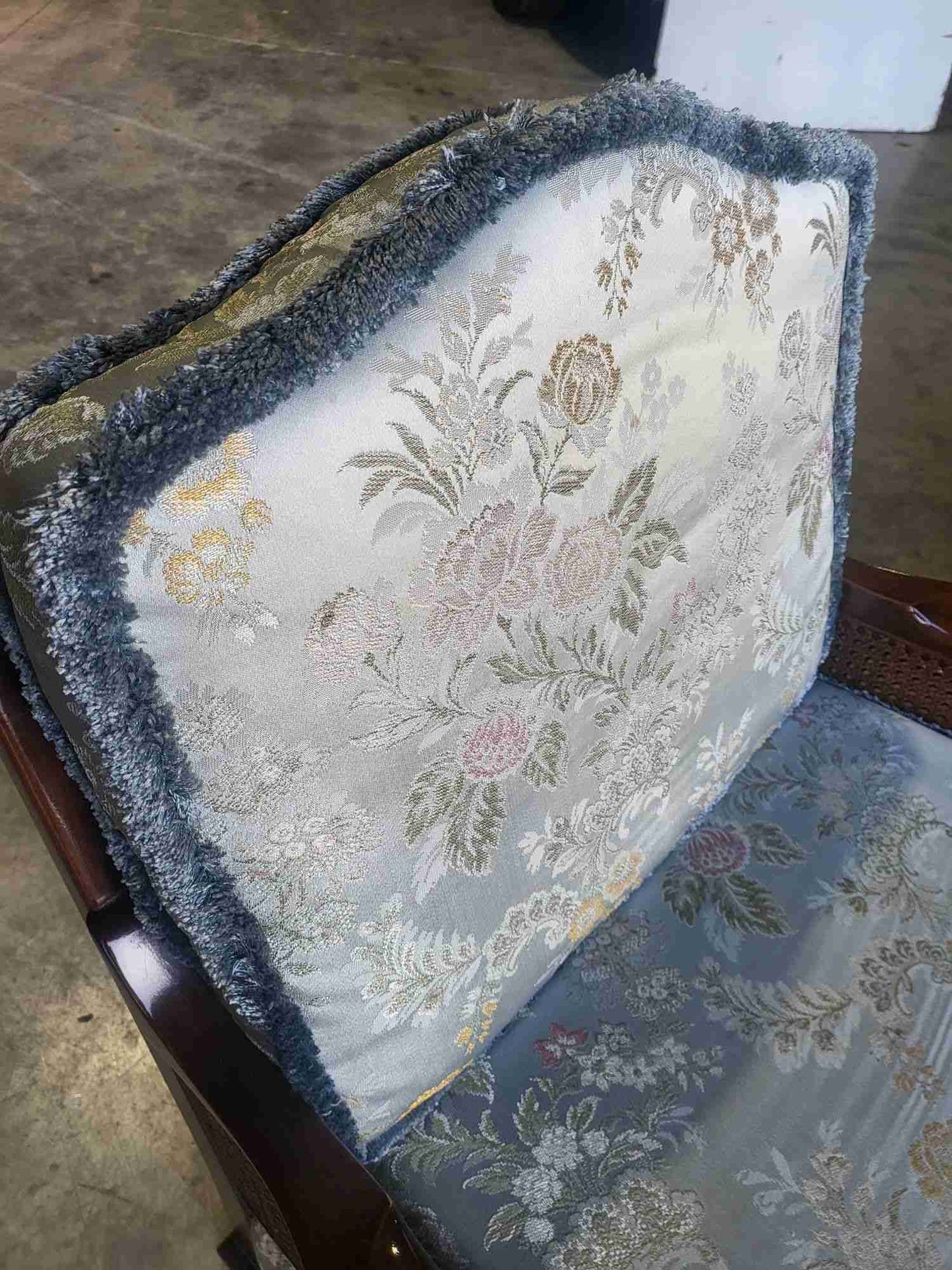 Vintage 20thC bergere 3 seat sofa settee cabriole legs