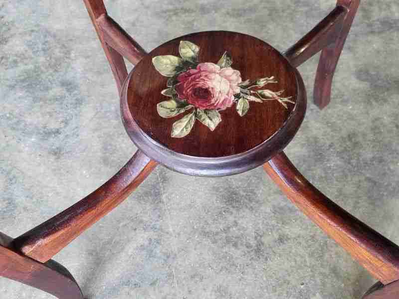 Vintage 20thC round oak 2 tier floral side end occasional table