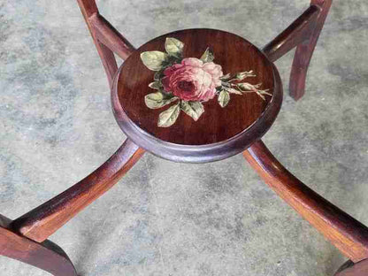 Vintage 20thC round oak 2 tier floral side end occasional table