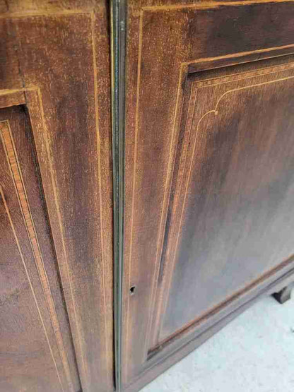 Antique Georgian inlaid mahogany large secretaire bookcase splayed legs drawers