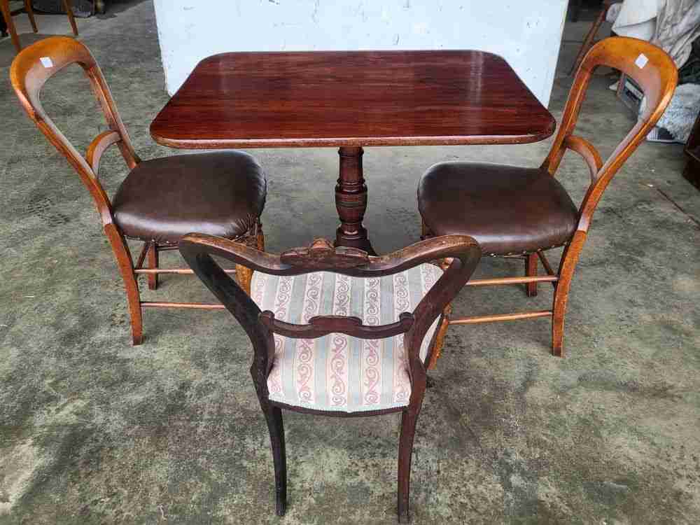 Antique tilt top rectangular pedestal tripod occasional table