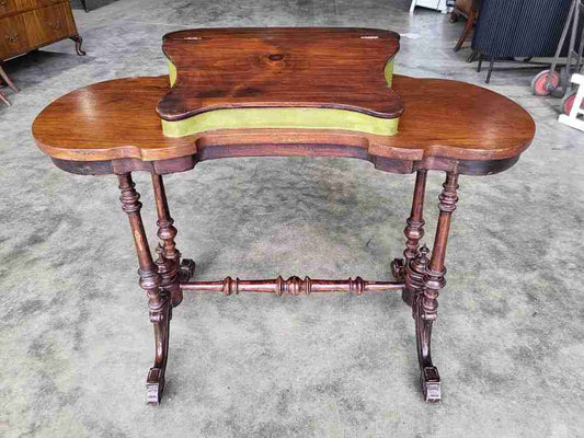 Antique Edwardian pedestal mahogany kidney desk dressing table carved legs
