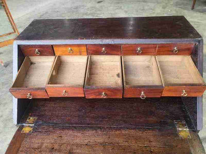 Antique Victorian oak bureau desk legs castors drawers