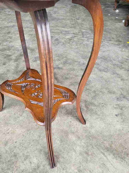 Antique Edwardian serpentine  carved 2 tier  side end lamp table cabriole legs