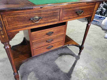 Antique Edwardian inlaid rosewood small writing desk table drawers