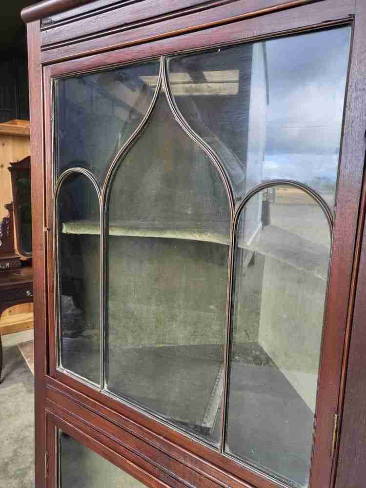 Antique Georgian mahogany freestanding glazed tall corner cabinet