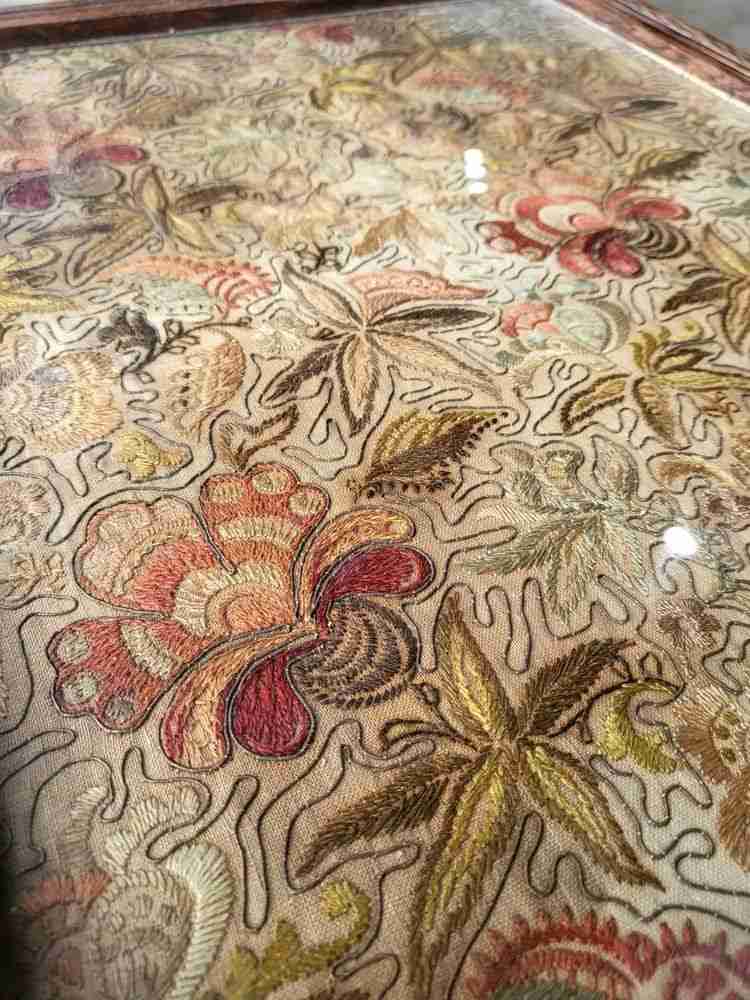 Antique Victorian embroidered tripod side end lamp table pedestal table