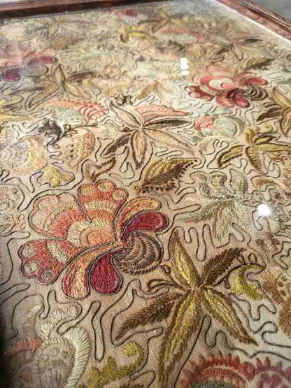 Antique Victorian embroidered tripod side end lamp table pedestal table