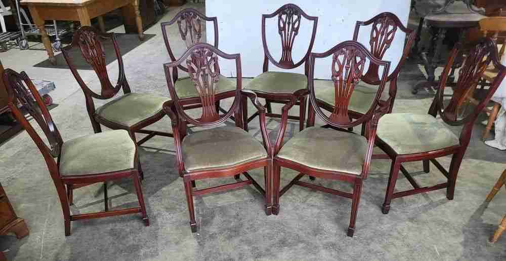 Antique repro mahogany shield back dining chairs 2 carvers 6 chairs
