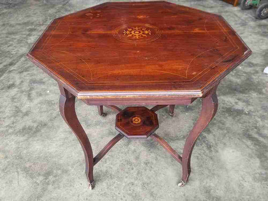Antique inlaid octagonal occasional dining side table seat 4
