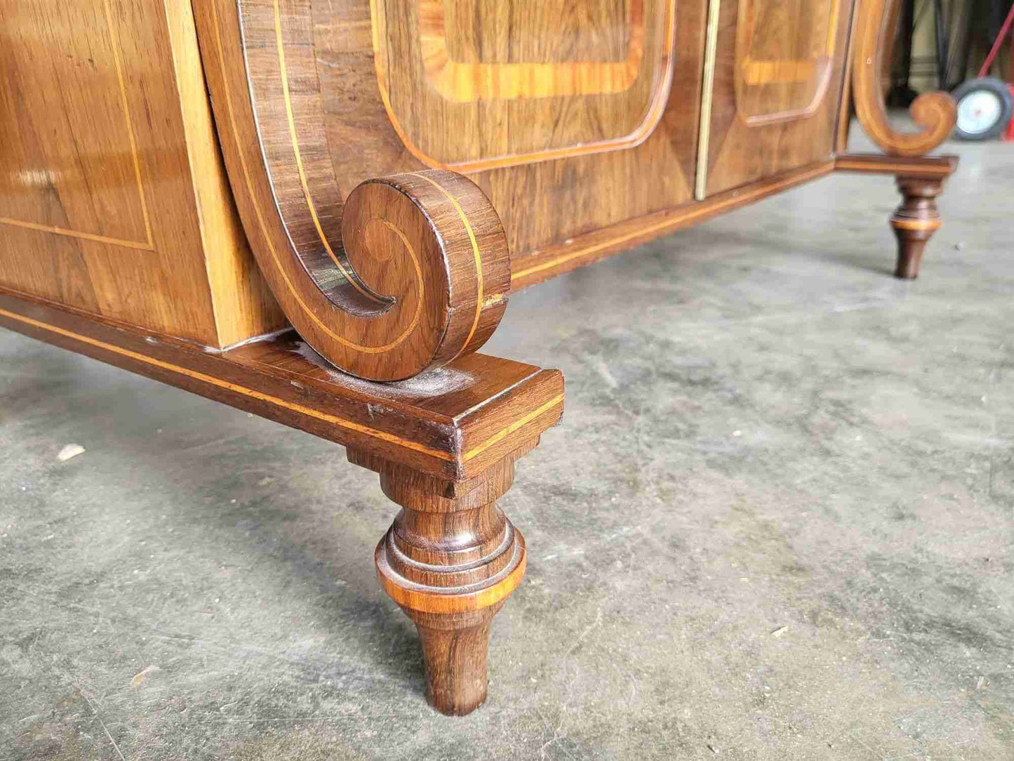 Antique inlaid small sideboard cupboard curved columns