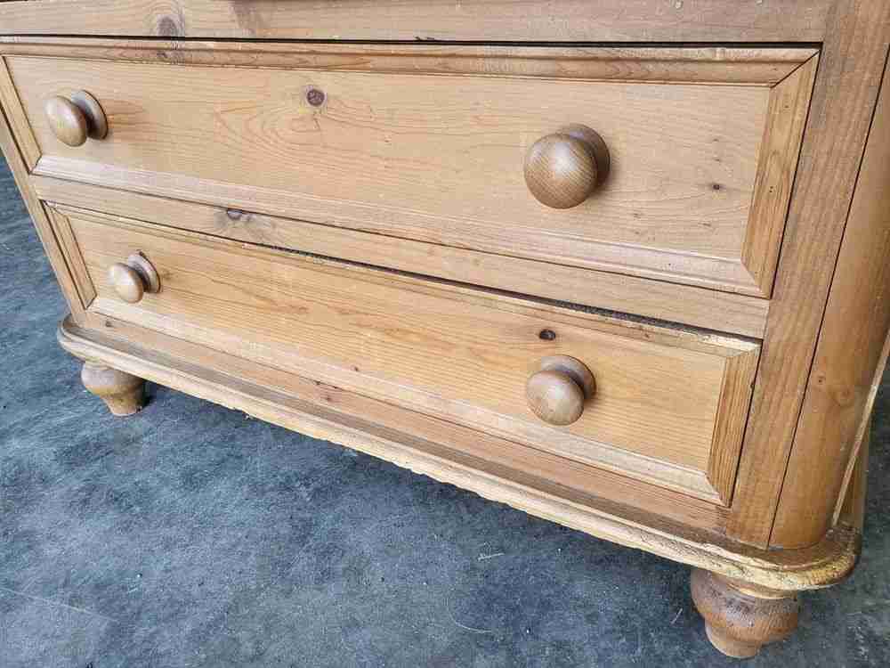 Small low pine wardrobe 2 x drawers bun feet