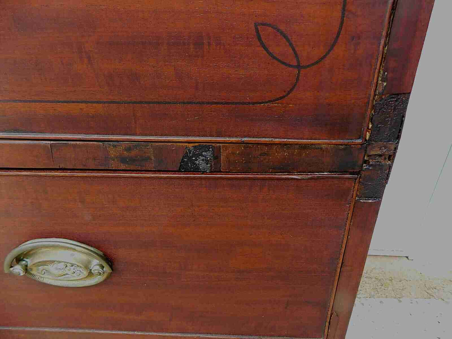 Edwardian mahogany inlaid secretaire desk with drawers