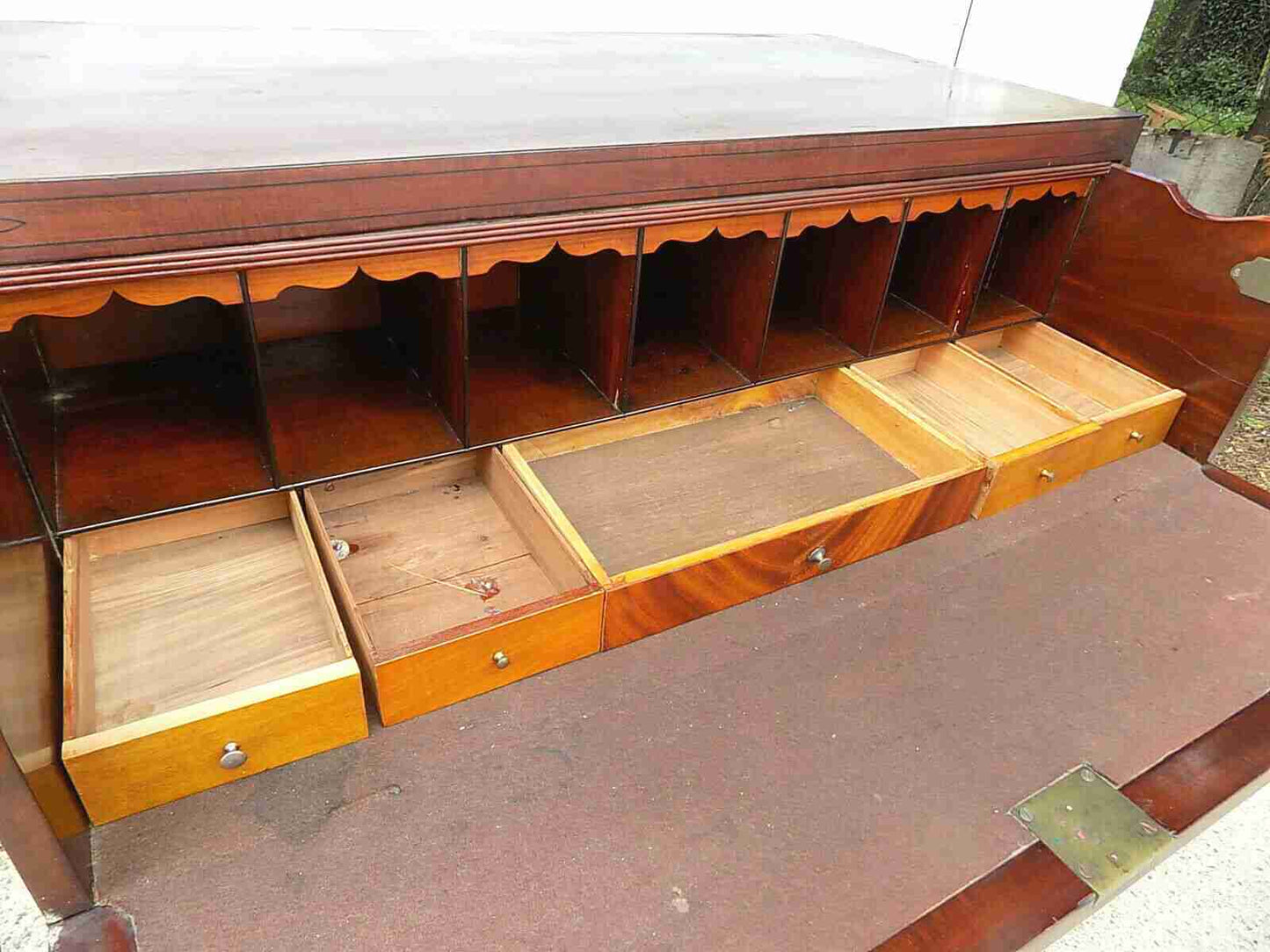 Edwardian mahogany inlaid secretaire desk with drawers