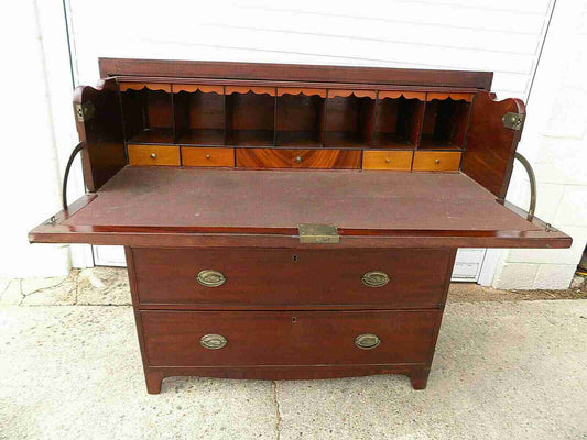 Edwardian mahogany inlaid secretaire desk with drawers