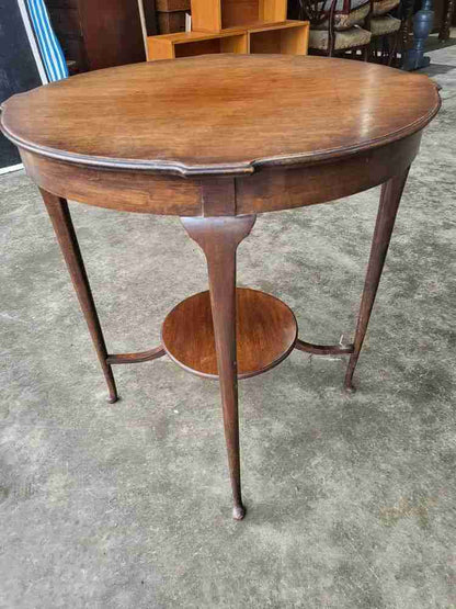 Antique round occasional 2 tier side dining table tapered legs