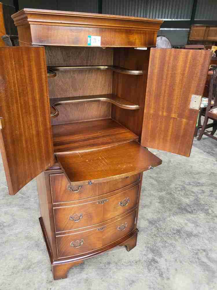 Antique repro mahogany small slim cocktail cabinet desk cupboard bureau