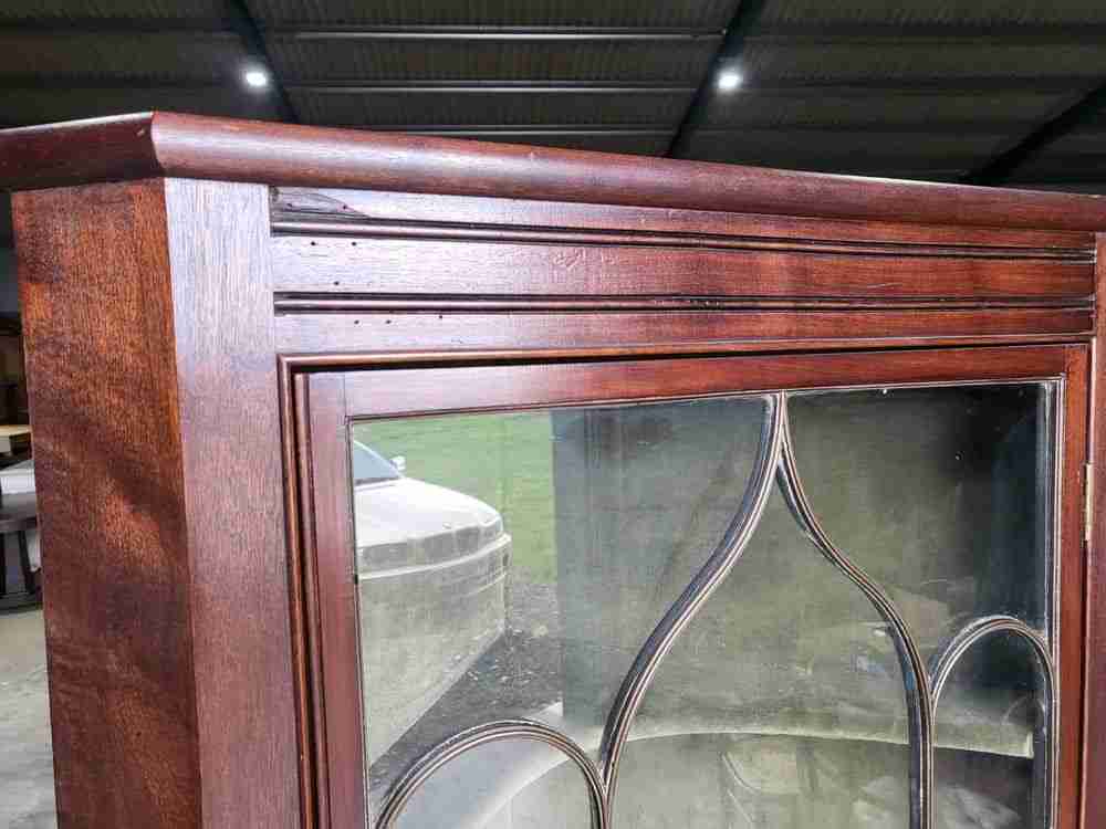 Antique Georgian mahogany freestanding glazed tall corner cabinet