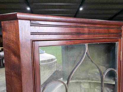 Antique Georgian mahogany freestanding glazed tall corner cabinet