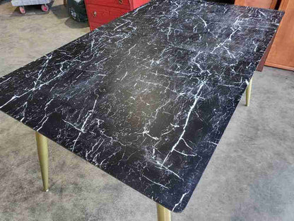 Vintage 70's style extending marble effect  dining table brass legs