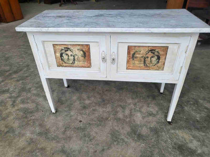 Antique Edwardian marble 2 door washstand painted cupboard