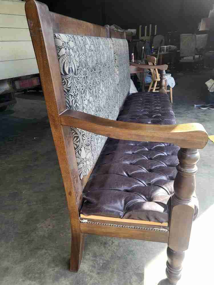 Large 8' leather seat high back bench seat turned legs home business