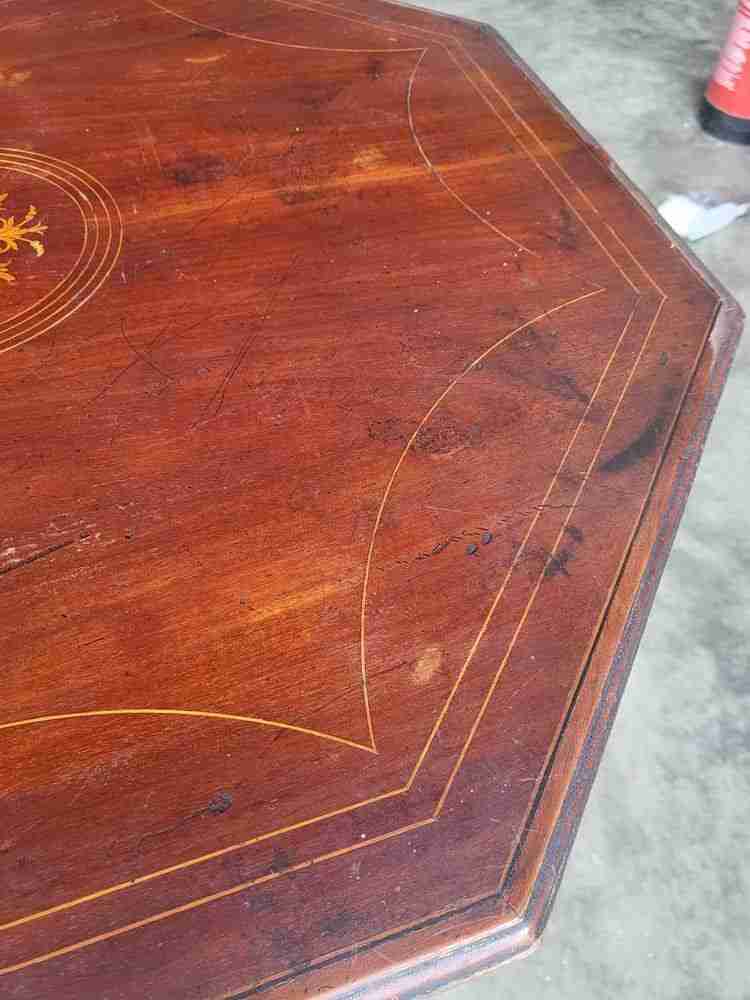 Antique inlaid octagonal occasional dining side table seat 4