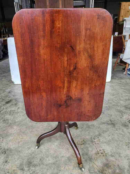 Antique tilt top rectangular pedestal tripod occasional table
