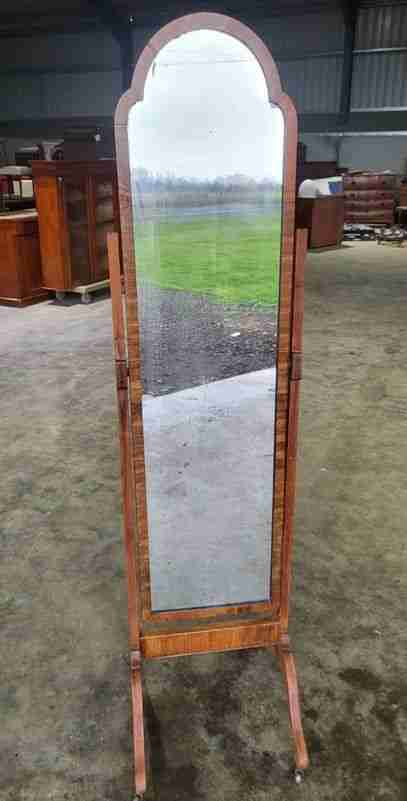 20thC tall cheval floor standing bedroom mirror castors
