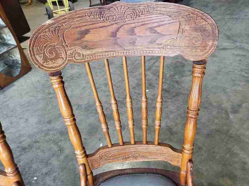 20thC 4 continental high back carved kitchen country dining chairs fabric seats