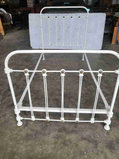 Antique Victorian single white cast iron bed frame