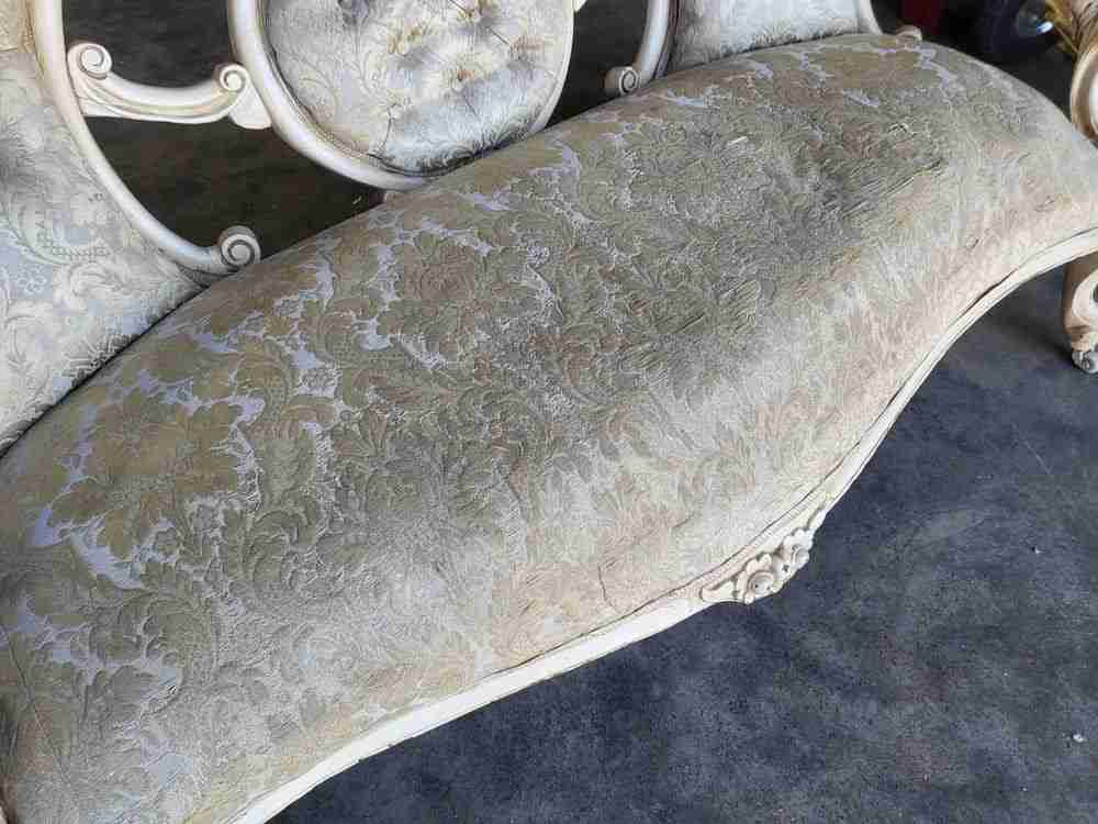 Antique French Louis cream wood frame sofa love seat cabriole legs