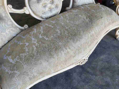 Antique French Louis cream wood frame sofa love seat cabriole legs