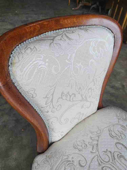 Antique Victorian open bedroom bathroom chair white Damask material