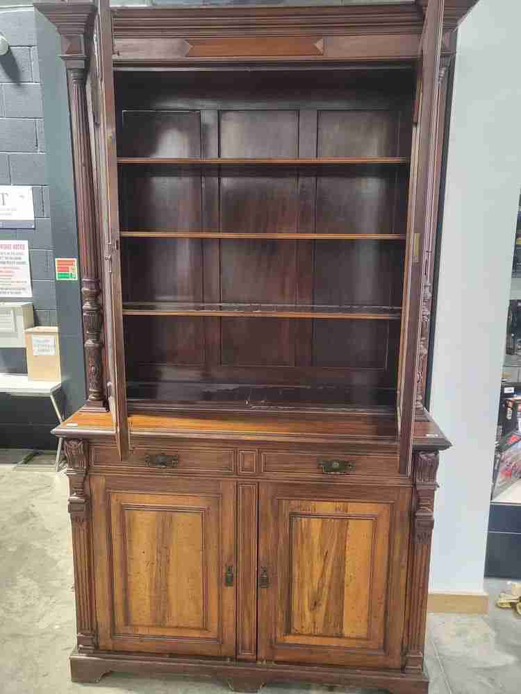 Antique Victorian large glazed bookcase cabinet cupboard drawers
