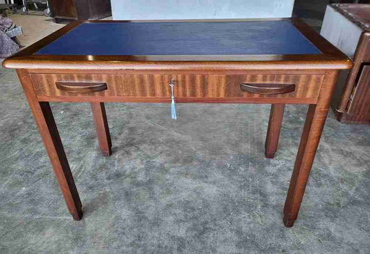Antique Deco small 1x drawer writing table desk blue top lock