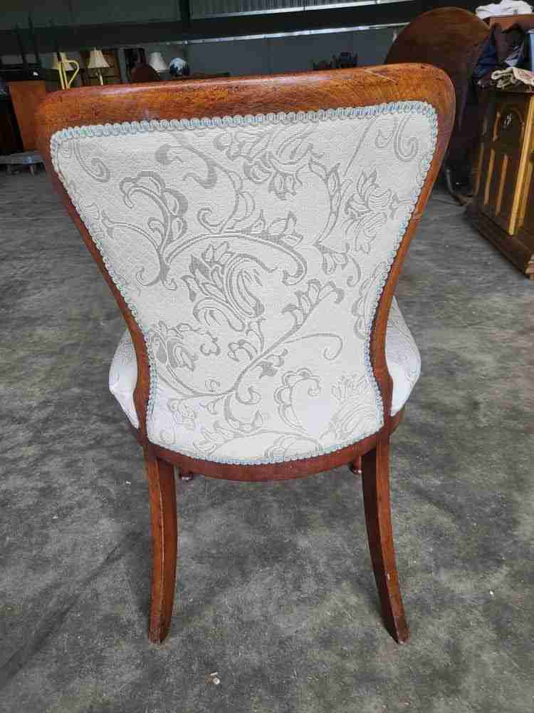 Antique Victorian open bedroom bathroom chair white Damask material