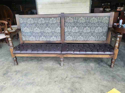 Large 8' leather seat high back bench seat turned legs home business