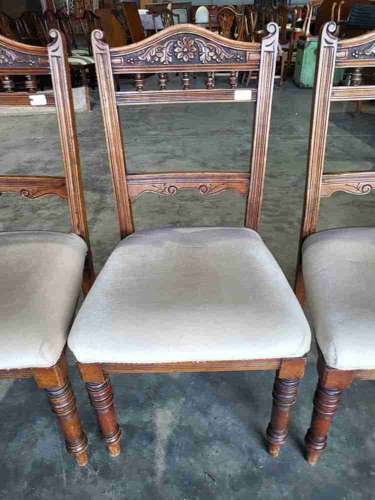 Four antique Victorian carved bar back dining chairs cream